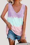 Camisetas informales con cuello en V y bolsillo con efecto tie-dye y patchwork