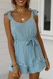Casual Sweet Solid Patchwork Strap Design With Belt Loose Rompers