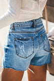 Pantalones cortos de mezclilla rectos de cintura alta rasgados de Fashion Street