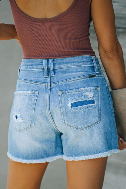 Daily Solid Ripped High Waist Straight Denim Shorts