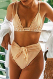 Vacation Striped Knotted Strap Design Swimwears