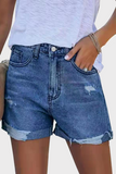 Shorts jeans retos de cintura média e rasgados de rua sólida (3 cores)