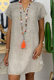 Moda casual sólida patchwork com decote em V vestidos de saia lanterna (8 cores)