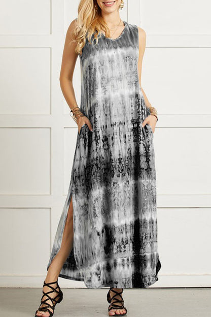 Fashion Casual Print Slit V Neck Irregular Dresses