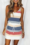 Fashion Casual Striped Patchwork V Neck A Line Dresses(11 Colors)