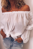 Casual Solid Stringy Selvedge Off the Shoulder Tops(3 colors)