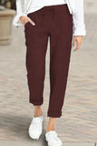 Pantalones rectos de cintura alta rectos con bolsillo sólido informal de moda (4 colores)