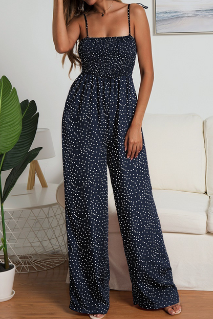 Casual Dot Patchwork Strap Design Strapless Straight Jumpsuits