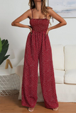Casual Dot Patchwork Strap Design Strapless Straight Jumpsuits