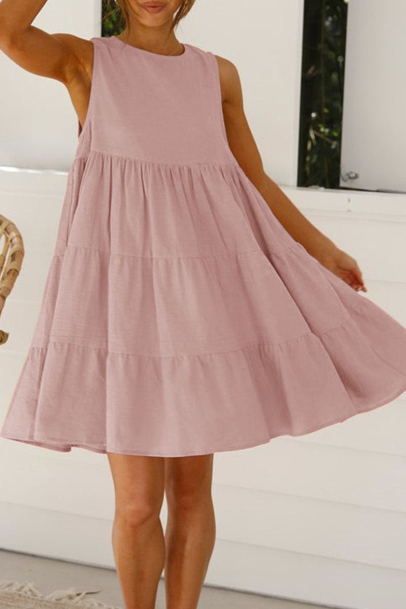 Fashion Casual Solid Split Joint O Neck Princess Dresses