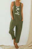 Casual Print Pocket Buttons U Neck Straight Jumpsuits(3 Colors)