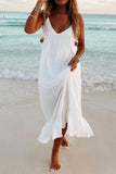 Moda Simplicidade Sólida Patchwork Vestidos de praia com decote em V (5 cores)