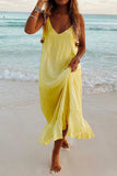 Moda Simplicidade Sólida Patchwork Vestidos de praia com decote em V (5 cores)