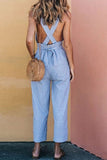 Fashion Street Solid Backless Halter Loose Jumpsuits