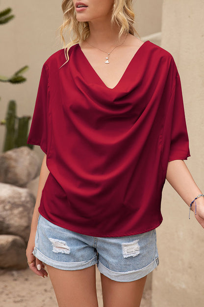 Casual Solid Split Joint V Neck T-Shirts(5 Colors)