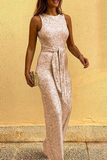 Elegant Solid Sequined With Belt O Neck Straight Jumpsuits(6 colors)