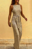 Elegant Solid Sequined With Belt O Neck Straight Jumpsuits(6 colors)