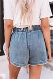 Street Solid Pocket High Waist Denim Shorts