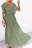 Elegant Solid Frenulum Buckle V Neck A Line Dresses(7 Colors)