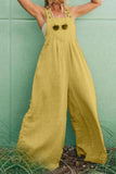 Fashion Casual Solid Patchwork Spaghetti Strap Loose Jumpsuits(4 Colors)