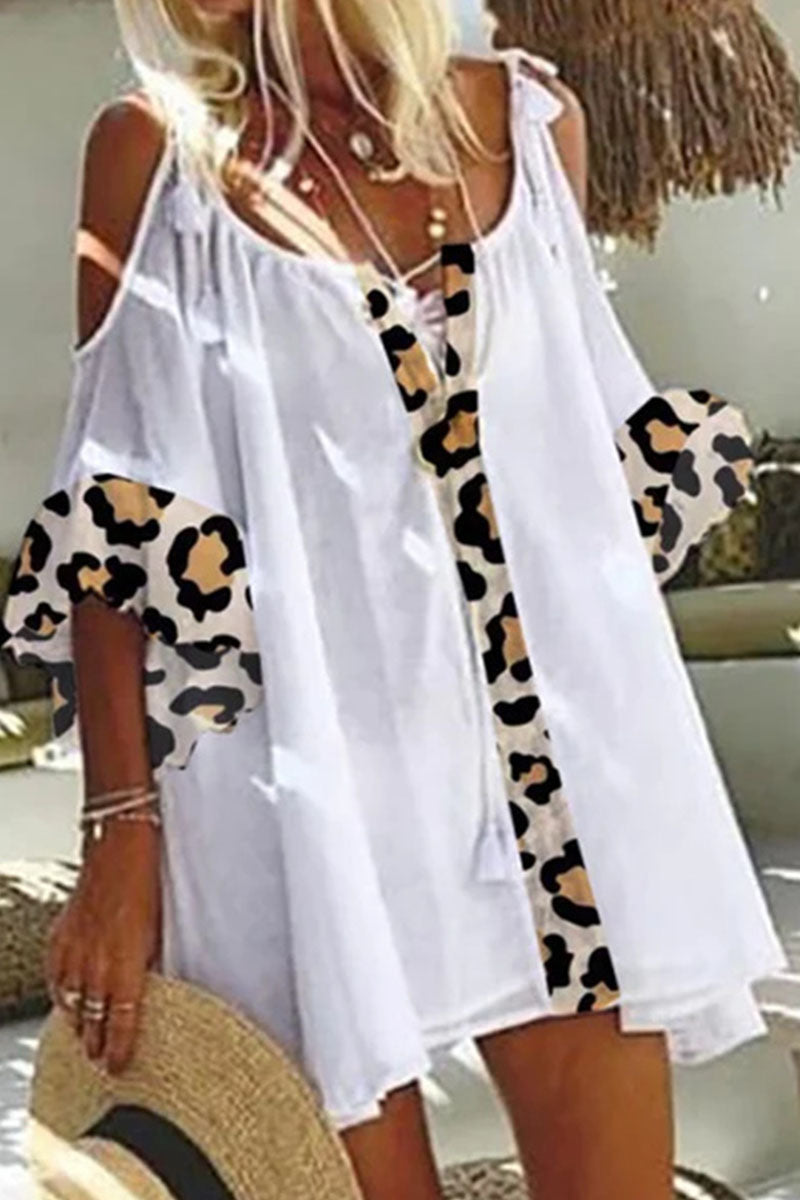 Fashion  Simplicity Leopard Split Joint V Neck T-Shirts