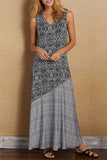 Moda elegante estampa patchwork decote em V vestidos linha A (3 cores)