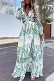 Vestidos de linha A com estampa de rua da moda vazada com decote em V (4 cores)