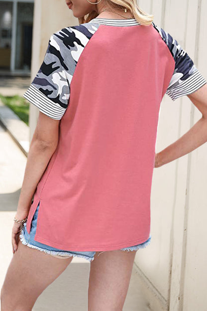 Casual Print Split Joint O Neck T-Shirts(5 Colors)