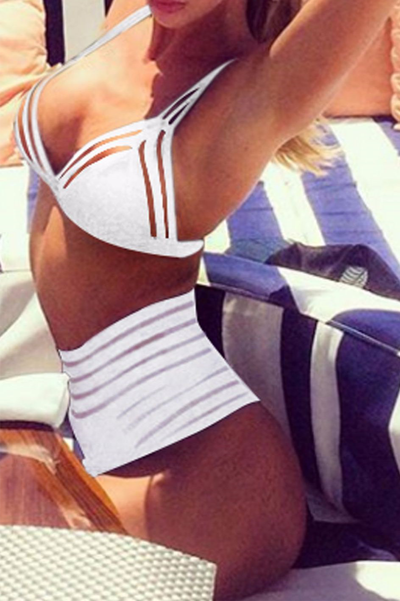 Vacation Solid Split Joint See-through Swimwears