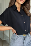 Fashion Elegant Solid Buckle Fold Shirt Collar Tops