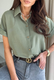 Fashion Elegant Solid Buckle Fold Shirt Collar Tops