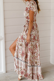 Moda elegante estampa floral frênulo fenda decote em V vestidos linha A