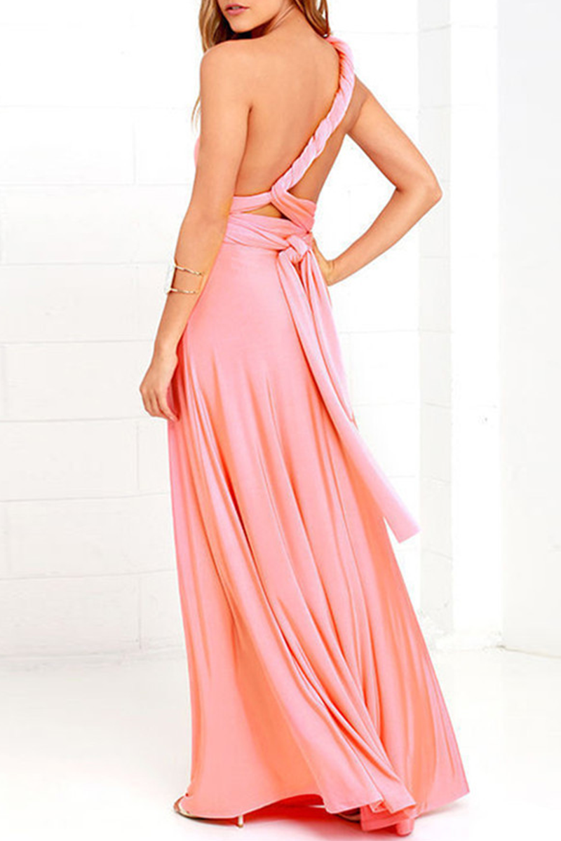 Fashion Elegant Solid Patchwork Backless Strap Design Evening Dress Dresses(20 Colors)