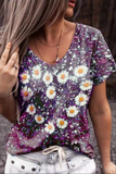 Camisetas casuais florais básicas com decote em V (4 cores)