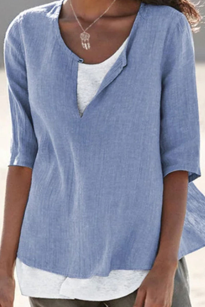 Fashion Simplicity Solid Patchwork V Neck Tops(12 Colors) – flornana