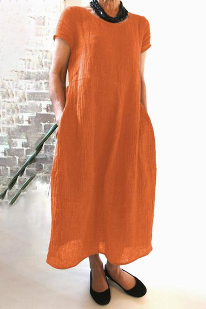 Casual Street Solid Pocket O Neck Maxi Dresses(8 Colors)
