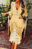 Vestidos de princesa fashion street sólido patchwork com decote em V (4 cores)