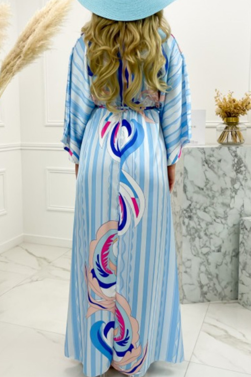 Fashion Elegant Frenulum Slit V Neck Printed Dress Dresses(4 colors)