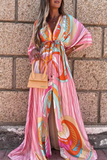 Vestidos de vestir estampados con cuello en V y abertura de frenillo elegante a la moda (4 colores)