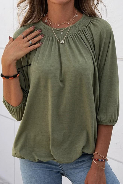 Casual Solid Fold O Neck T-Shirts
