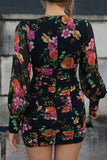 Fashion Street Print Split Joint V Neck Pleated Dresses(3 colors)