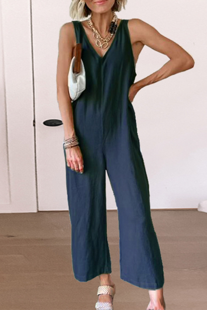 Casual Solid Split Joint V Neck Straight Jumpsuits(3 Colors)