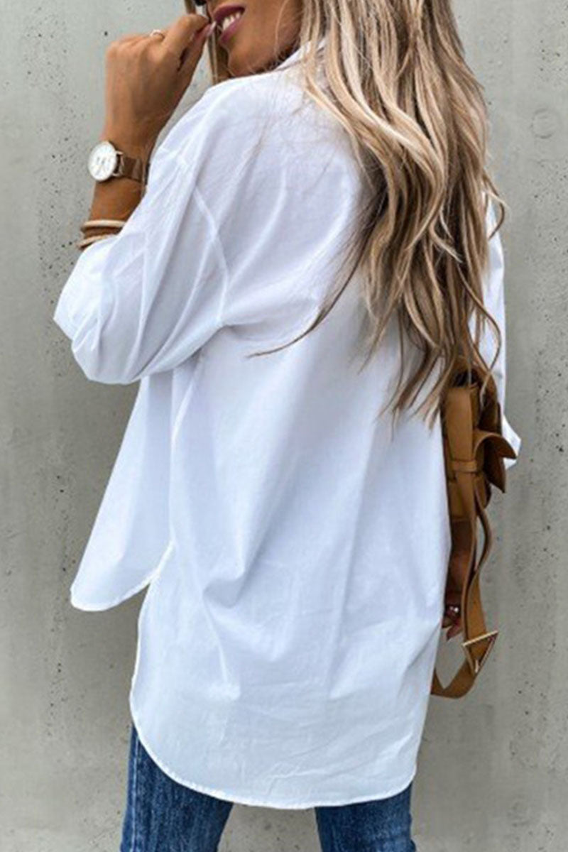 Fashion Casual Solid Patchwork Turndown Collar Blouses