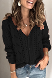 Casual Solid Hollowed Out Buckle V Neck Tops