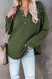 Casual Solid Buckle O Neck Tops(5 colors)