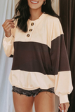 Casual Patchwork Buckle Contrast O Neck Tops
