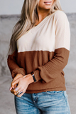 Casual Patchwork Contrast V Neck Tops