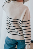 Sexy Striped Patchwork Zipper Zipper Collar Tops Sweater