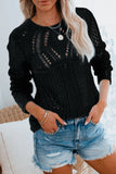 Fashion Street Solid Hollowed Out O Neck Tops