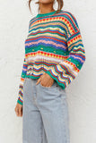 Fashion Street Striped Patchwork O Neck Sweaters(3 Colors)